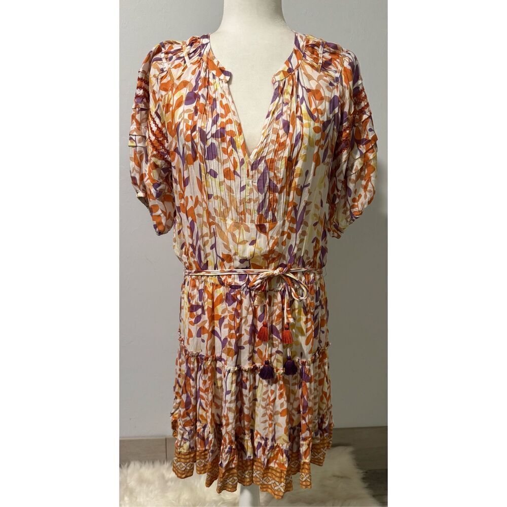 Poupette st Barth boho leaf multi color mini dress M